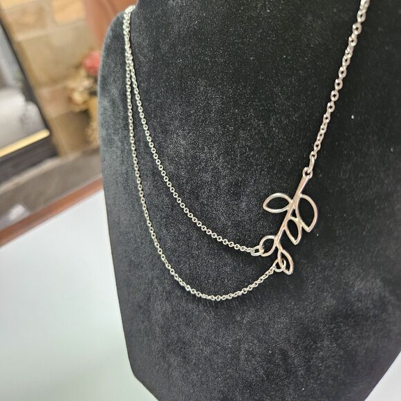 Simple Leaf Hollow Double Layered Silvertone Necklace 18 To 20" - Picture 2 of 14